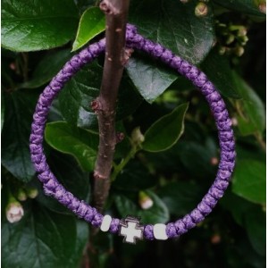 Фиолетовый комбоскини с белыми бусинами и крестиком, Афон