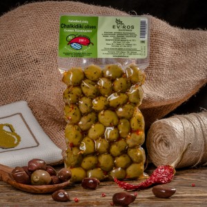 Оливки Халкидики (р. XL) с острым перцем БУКОВО EVROS, Греция, вакуум, 500г Оливки Халкидики (р. XL) с острым перцем БУКОВО EVROS, Греция, вакуум, 500г
