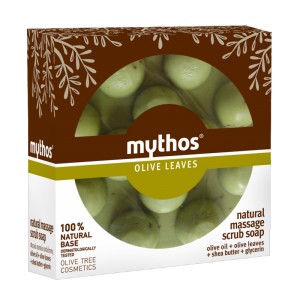 Мыло для массажа и пилинга "Mythos" с листьями оливы, 100г Мыло для массажа и пилинга "Mythos" с листьями оливы, 100г