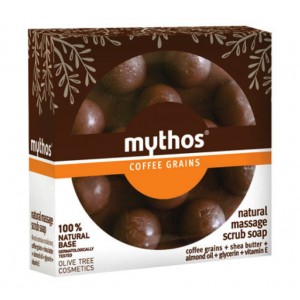 Мыло для массажа и пилинга "Mythos" с зернами кофе, 100г Мыло для массажа и пилинга "Mythos" с зернами кофе, 100г