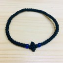 Черный комбоскини (вязаный браслет) с двумя синими бусинами, Афон