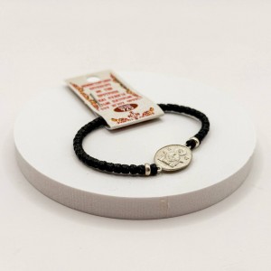 Черный комбоскини с СЕРЕБРЯНЫМ  медальоном и бусинами (Икона Божьей Матери Знамение), Афон 