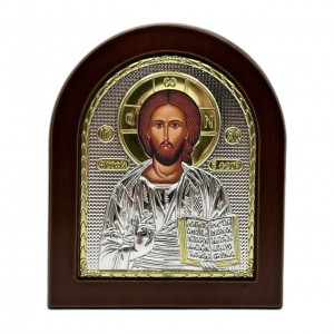 Икона "Спаситель" (107х128 мм), серебро, Греция