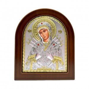Икона "Семистрельная" (110х130 мм), серебро, Греция