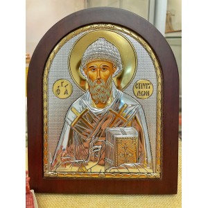Икона "Св. Спиридон Тримифунтский" (147х180 мм), серебро, Греция