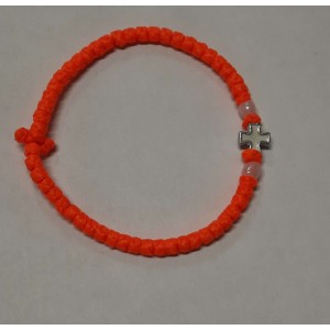 Ярко-оранжевый комбоскини с двумя белыми бусинами и крестиком, Афон