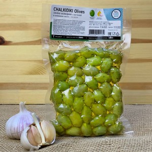 El Greko. Оливки Халкидики с чесноком, вакуум, 200г El Greko. Оливки Халкидики с чесноком, вакуум, 200г