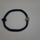 Черный комбоскини с двумя голубыми бусинами и золотистым  медальоном, Афон