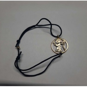 Черный браслет медальон с позолотой (Ангел) регулируемый ремешок, Афон