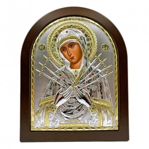 Икона "Семистрельная" (198х247 мм), серебро, Греция