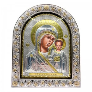 Икона Казанская (210х260 мм), кожаная основа со стеклом, Греция
