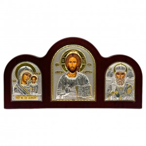 Триптих Спаситель (Святой Николай и Казанская), 245х128 мм, дерево, Греция