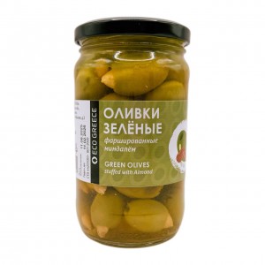 Предзаказ! Оливки, фаршированные миндалем, EcoGreece, ст.б., 340г