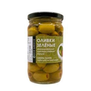 Оливки, фаршированные красным сладким перцем, EcoGreece, ст.б., 340г