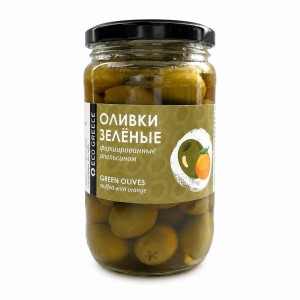 Оливки, фаршированные апельсином, EcoGreece, ст.банка, 340г