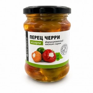 Предзаказ! Перчик черри ассорти, фаршированный сыром, ст.банка, 250г